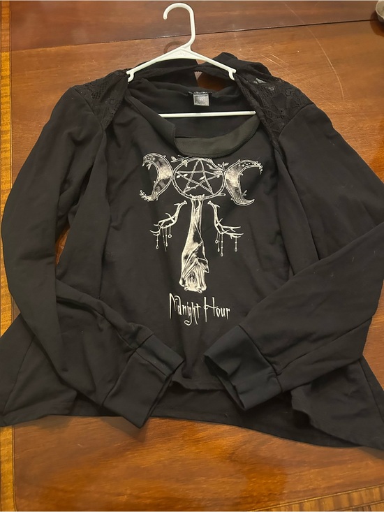 Midnight Hour Tops - Midnight Hour Black Long Sleeve Graphic Tee - Unbranded